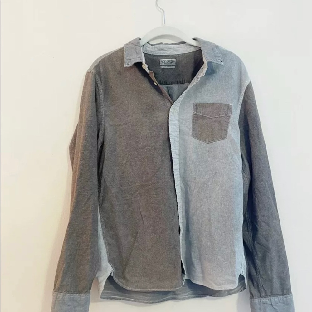 AllSaints Duo Color Gray Button Down Shirt Size Large